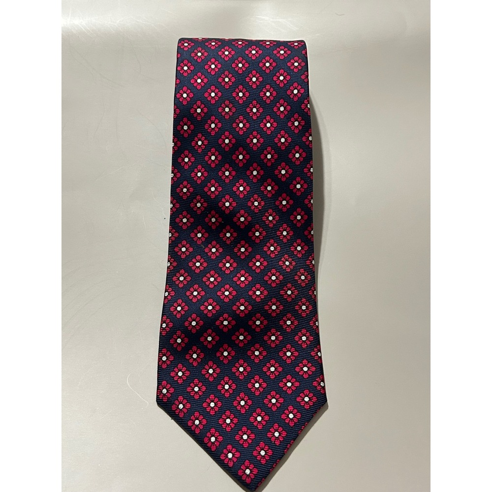 The Custom Shop Shirtmakers Mens Silk Tie Navy Blue Red Floral Medallion Pattern
